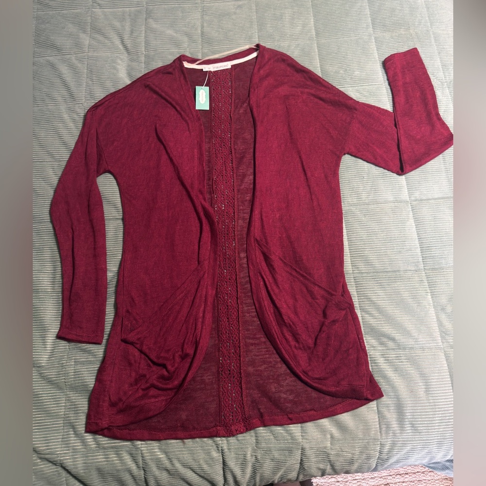 Maurices Deep Red/Maroon Open Front Cardigan with pockets